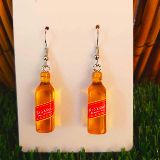 Handmade Whisky Red Label Bottle Earrings