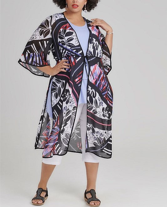 TS Taking Shape Long Floral Abstract Kimono/Jacket