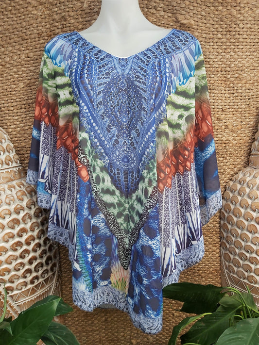 Relax Fit Sheer Embellished Kaftan Top One Size 14 to 20