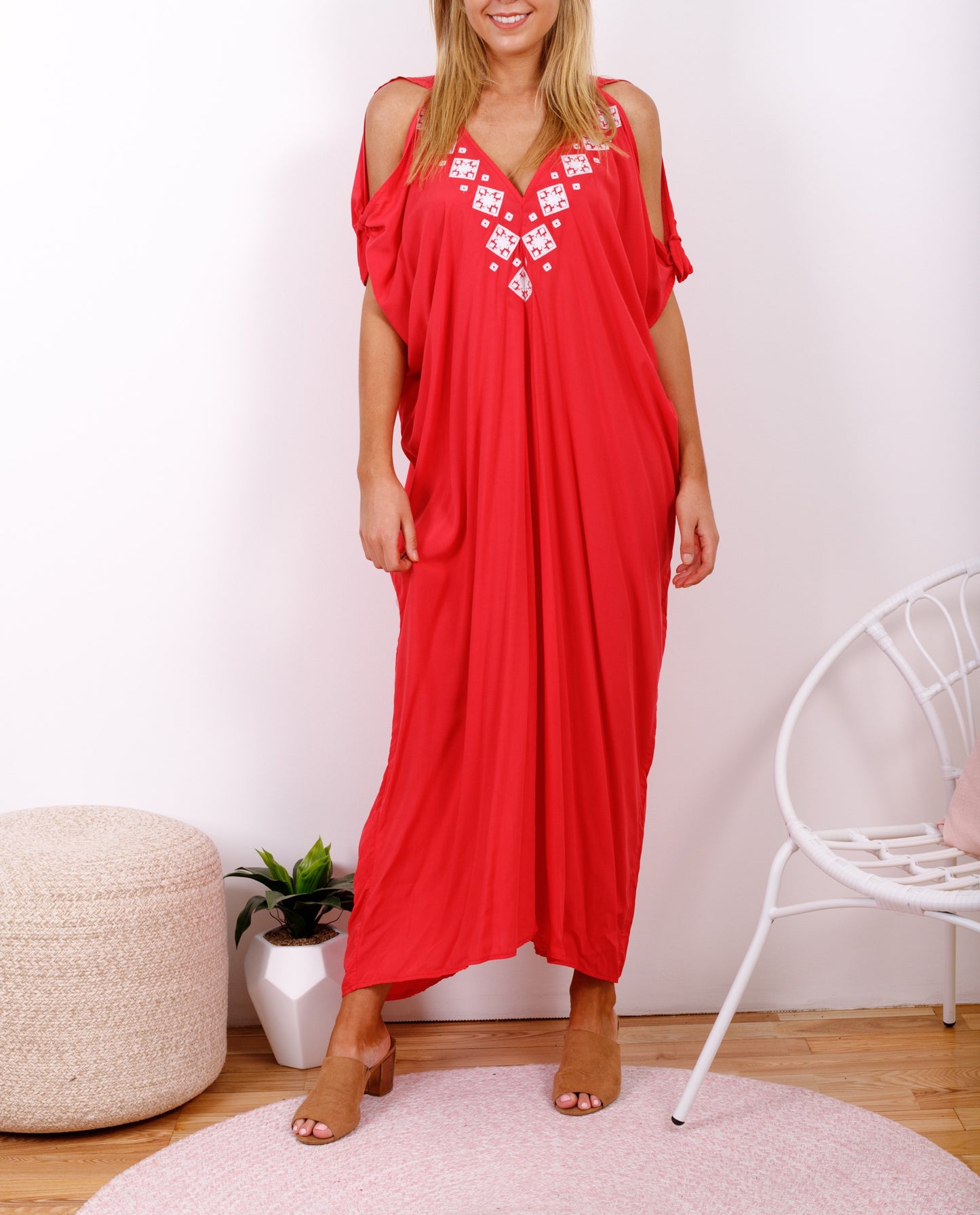 Pink Cold Shoulder Relax Fit Bohemian Kaftan One Size 16 to 20