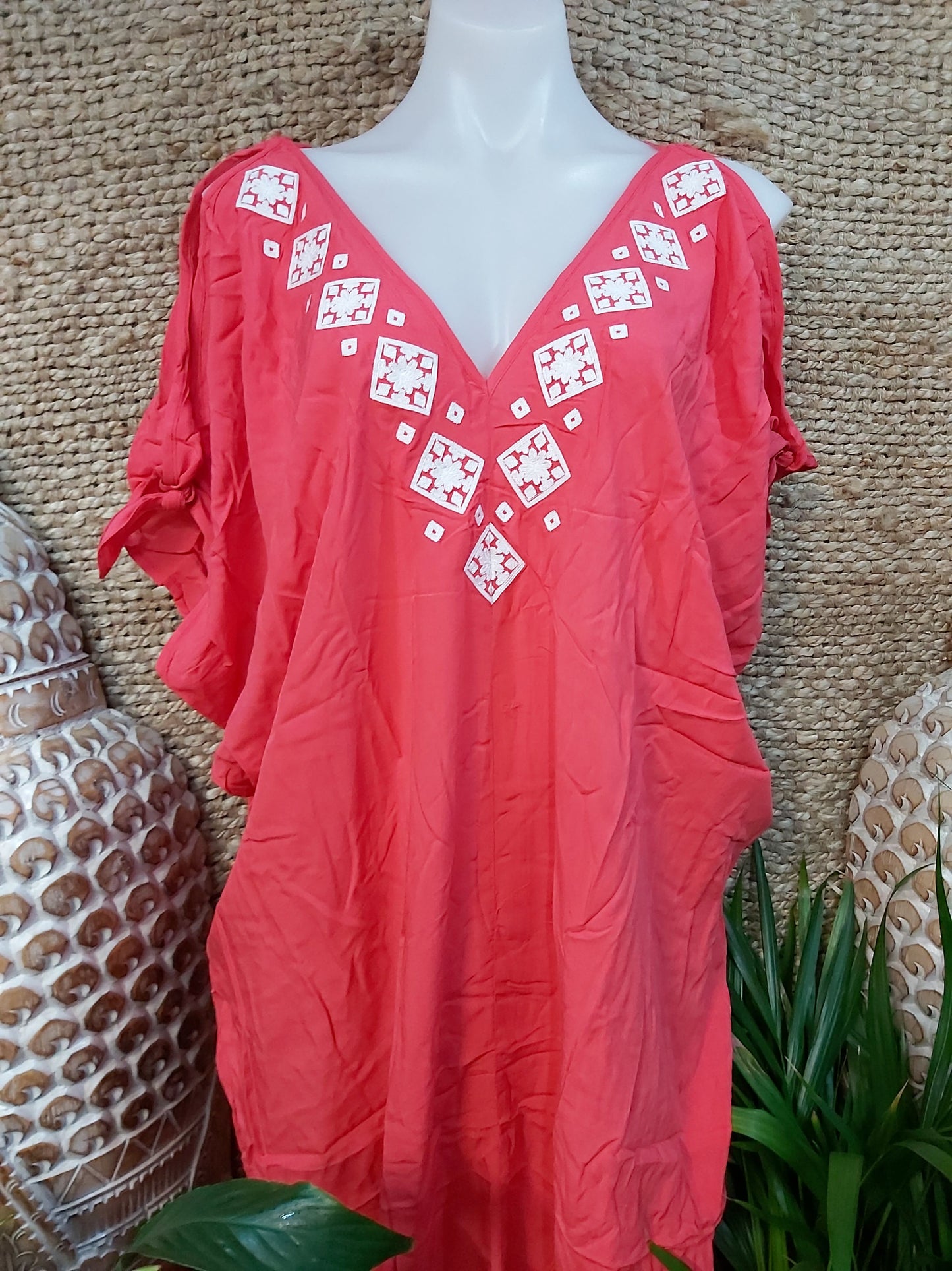 Pink Cold Shoulder Relax Fit Bohemian Kaftan One Size 16 to 20