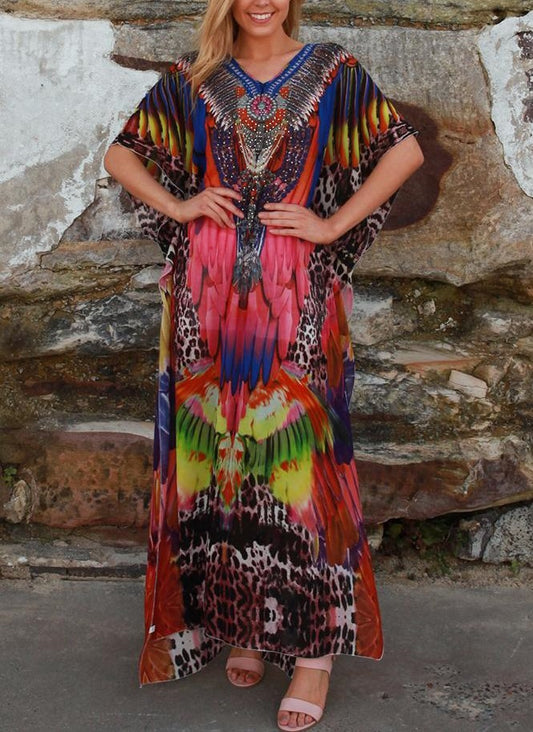 Relax Fit Bohemian Side Split Embellished Kaftan Dress One Size 16 to 20
