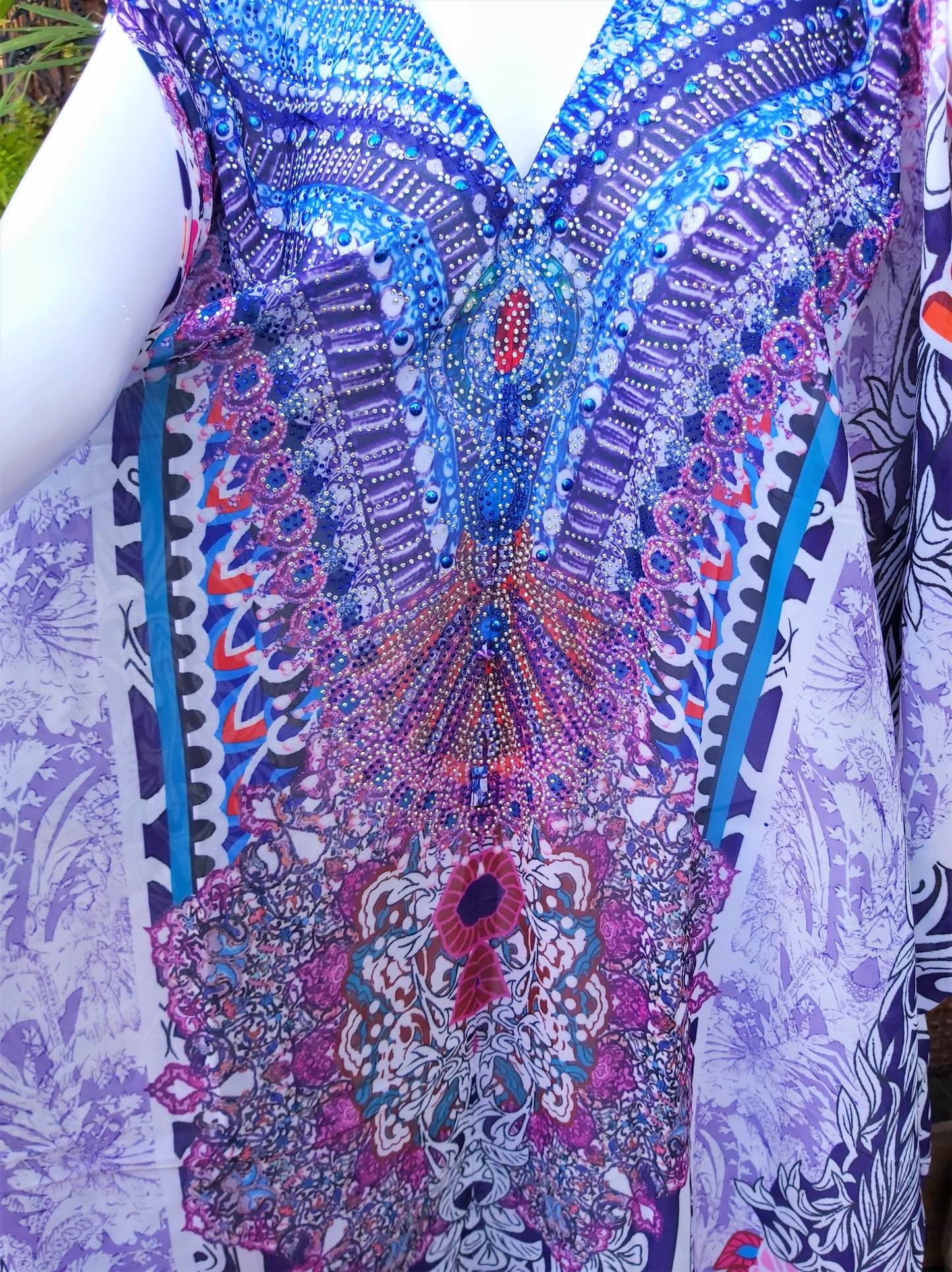 Plus Size Long Cold Shoulder Sheer Embellished Kaftan Dress One Size 14 to 20