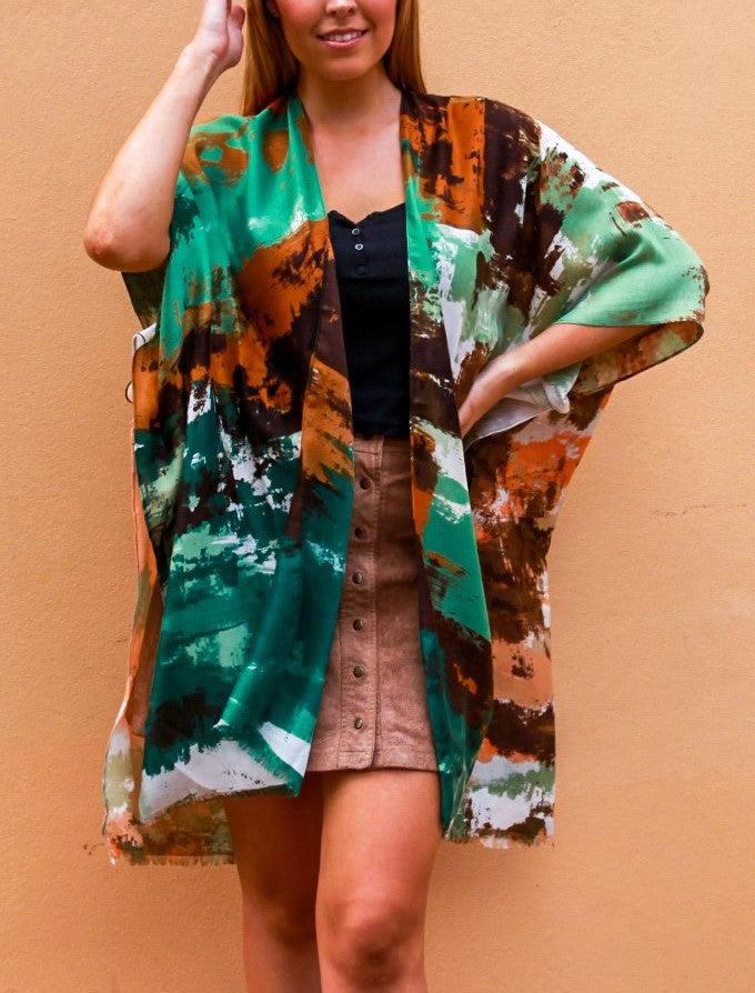Relax Fit Long Kimono/Cape Jacket Cotton Blend OSFA 16-18-20