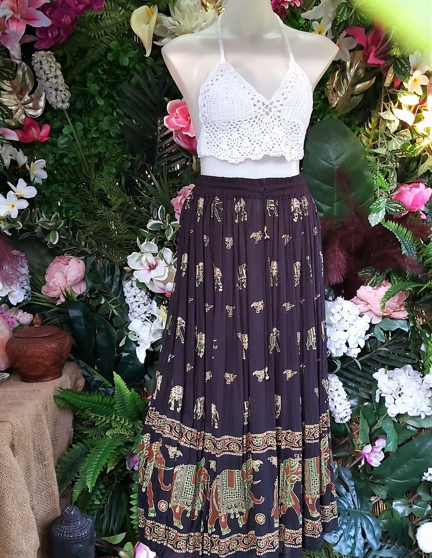 Gypsy Bohemian Black & Multi Maxi Skirt Size 12-14