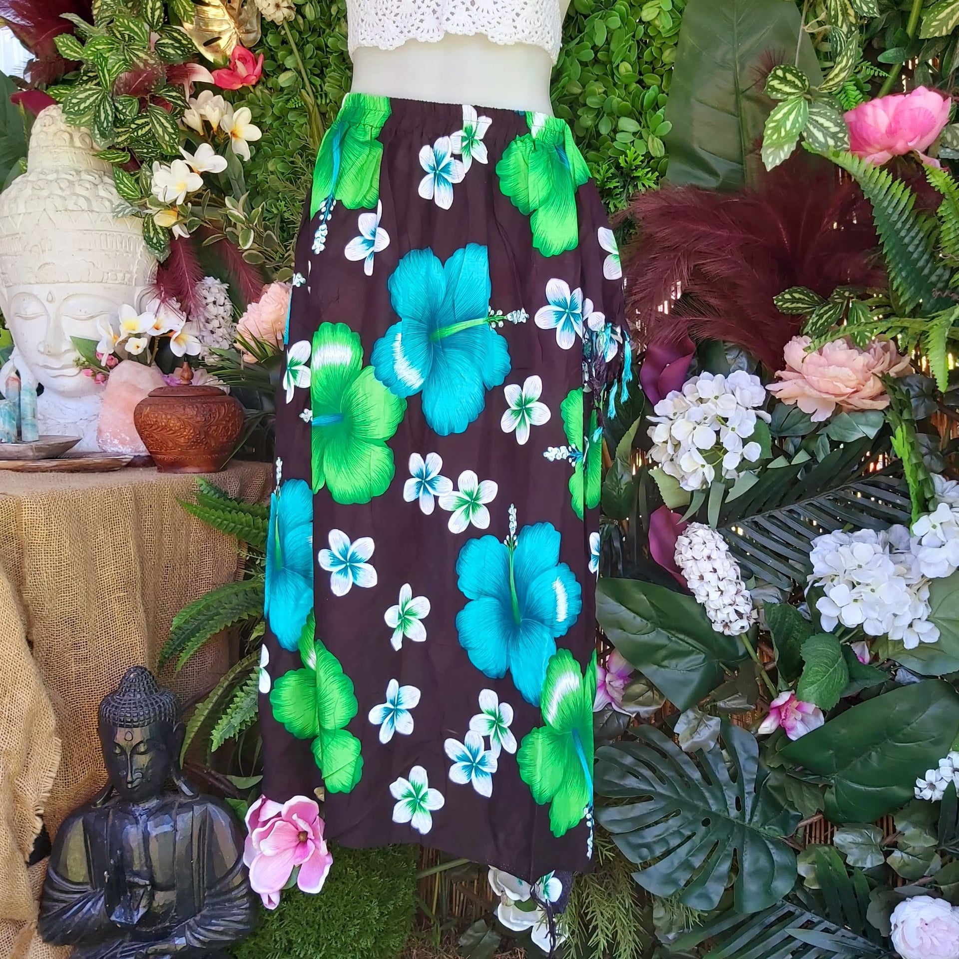 Polynesian Floral Long Green Sarong Maxi Skirt Size 12-14 – Kaftan