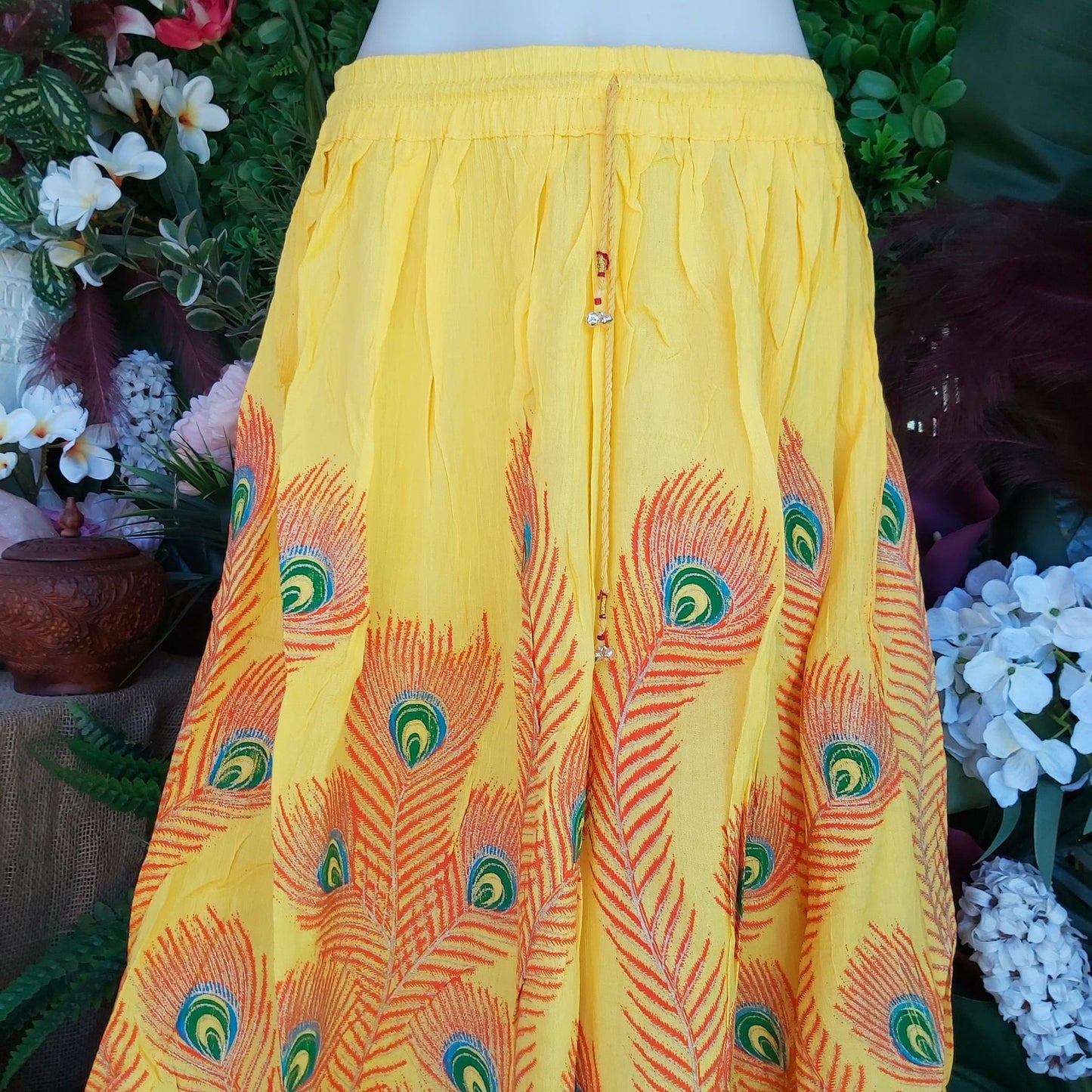 Gypsy Bohemian Peacock Long Yellow Maxi Skirt Size 14/16