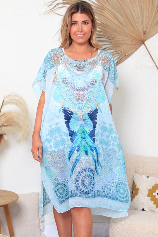 Relax Fit Bohemian Sheer Embellished Kaftan Dress One Size 16 to 22