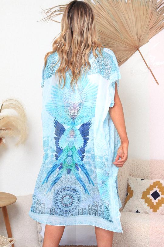 Relax Fit Bohemian Sheer Embellished Kaftan Dress One Size 16 to 22