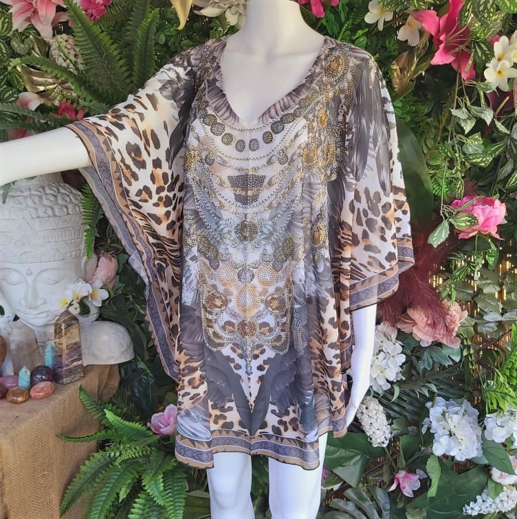 Relax Fit Bohemian Sheer Embellished Kaftan One Size 14 to 22