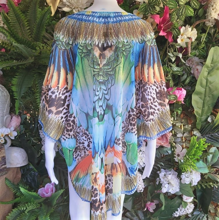 Relax Fit Bohemian Sheer Embellished Kaftan One Size 14 to 20