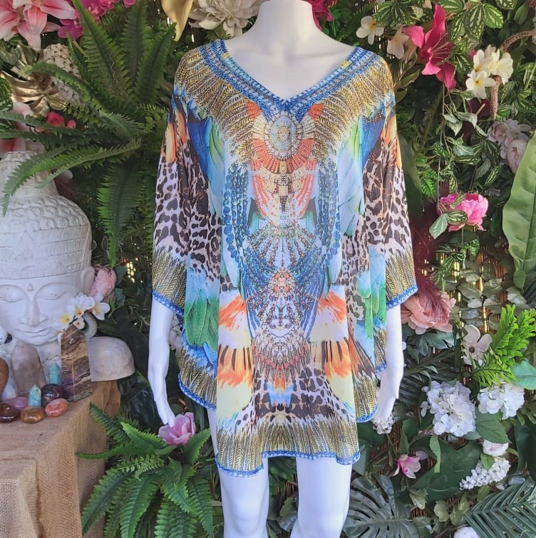Relax Fit Bohemian Sheer Embellished Kaftan One Size 14 to 20