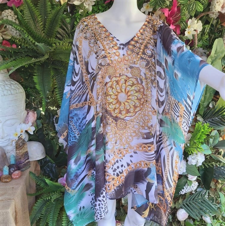 Relax Fit Bohemian Sheer Embellished Kaftan One Size 16 to 26