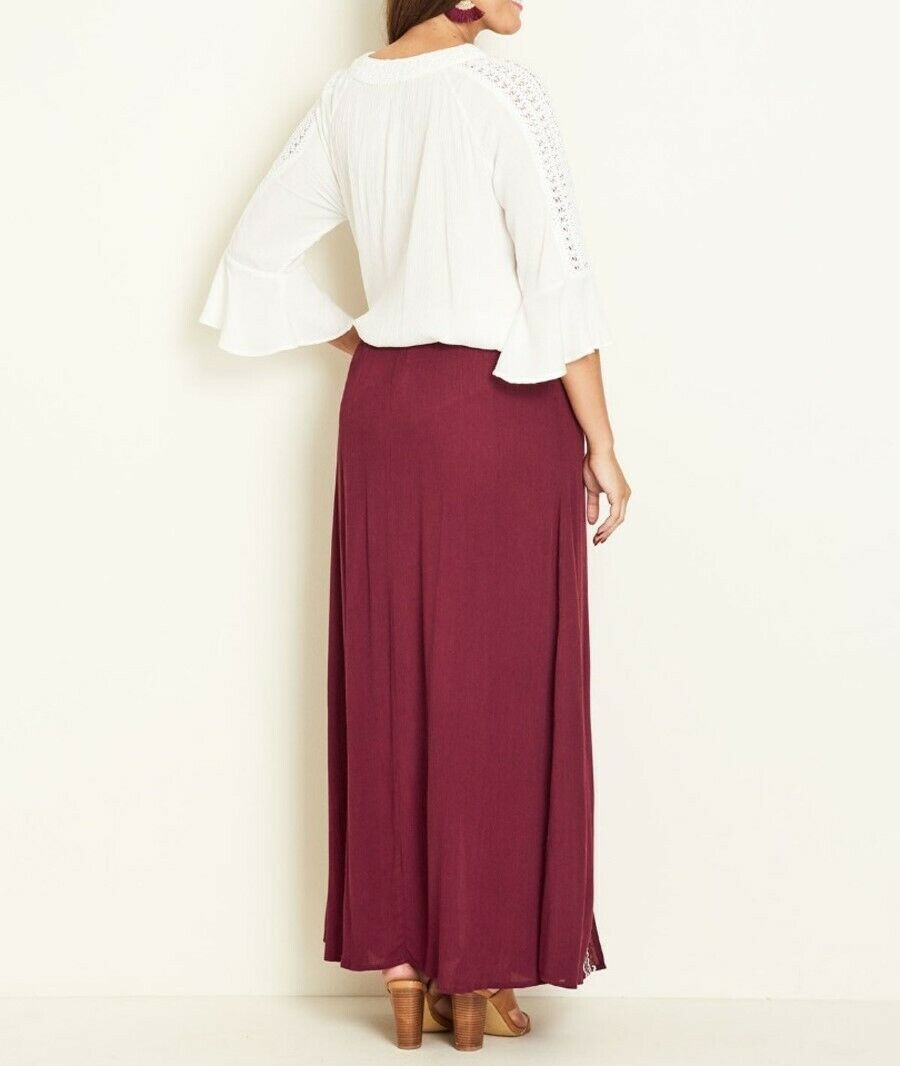 Crossroads Burgundy (Wine) Bohemian Hem Split Maxi Skirt