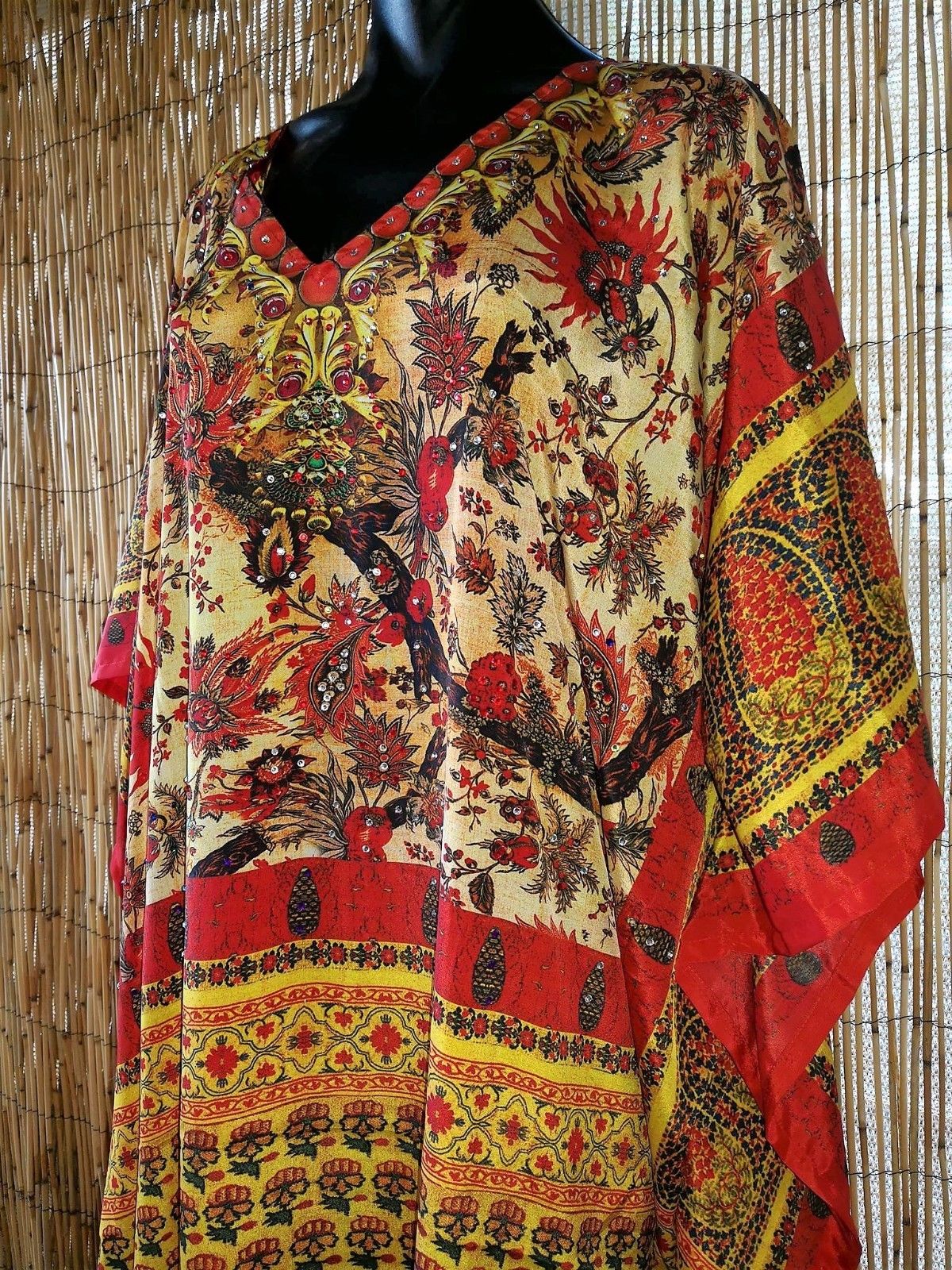 Plus Size Satin-Like Embellished Long Kaftan Dress One Size Fits All 16 to 26
