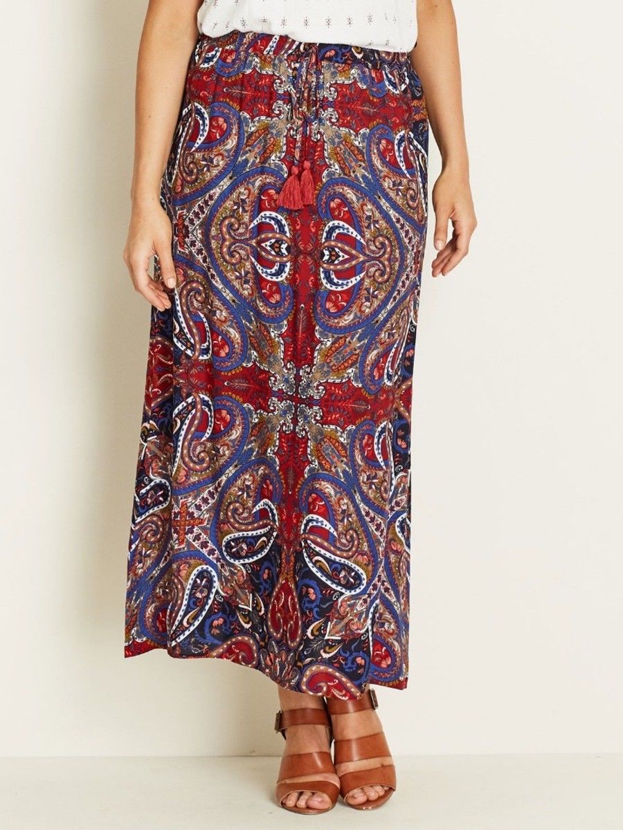 Crossroads Tassel Tie Paisley Elastic Waist Maxi Skirt