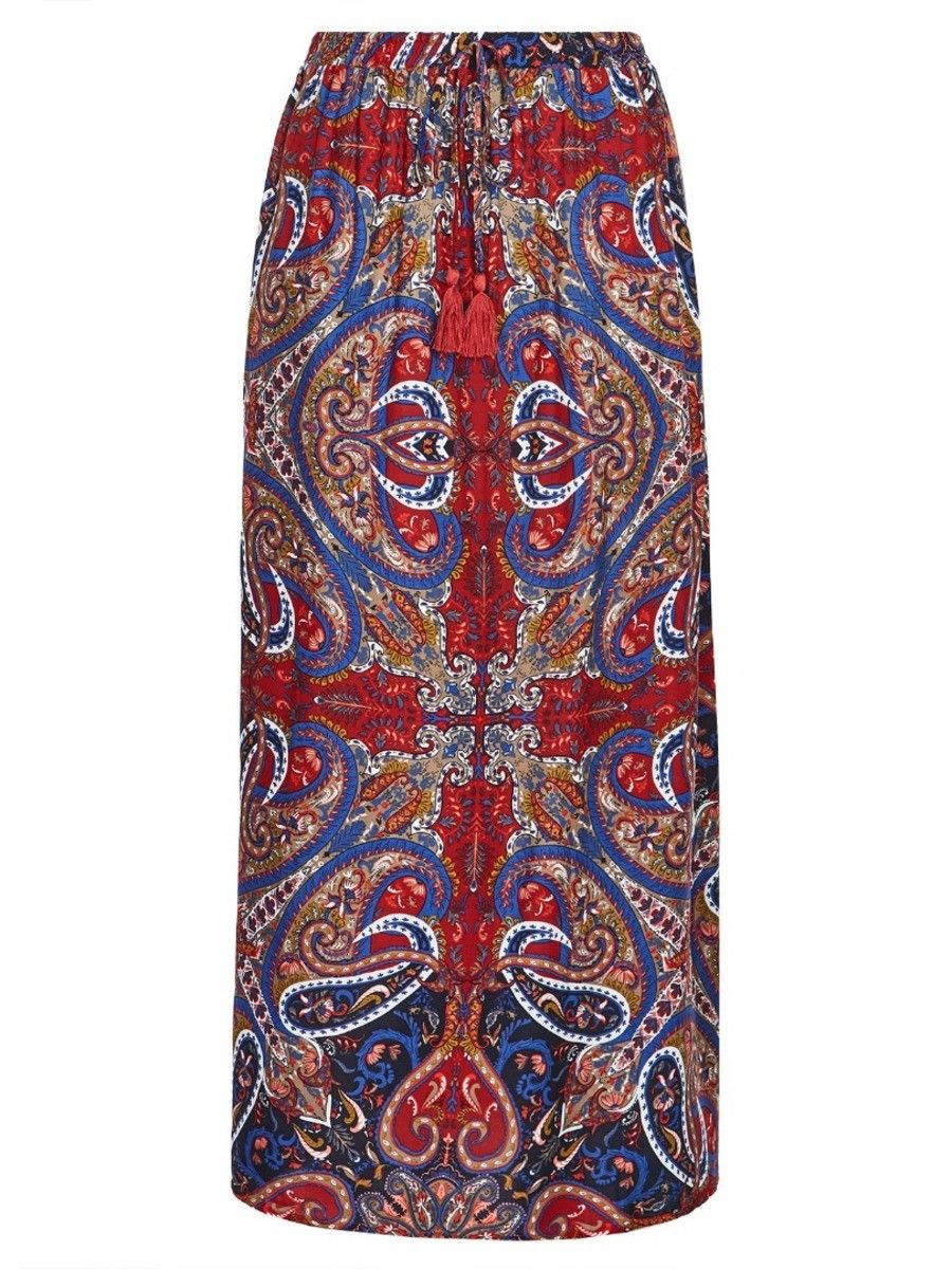 Crossroads Tassel Tie Paisley Elastic Waist Maxi Skirt