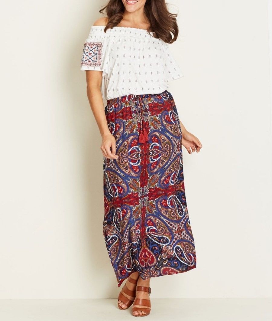 Crossroads Tassel Tie Paisley Elastic Waist Maxi Skirt