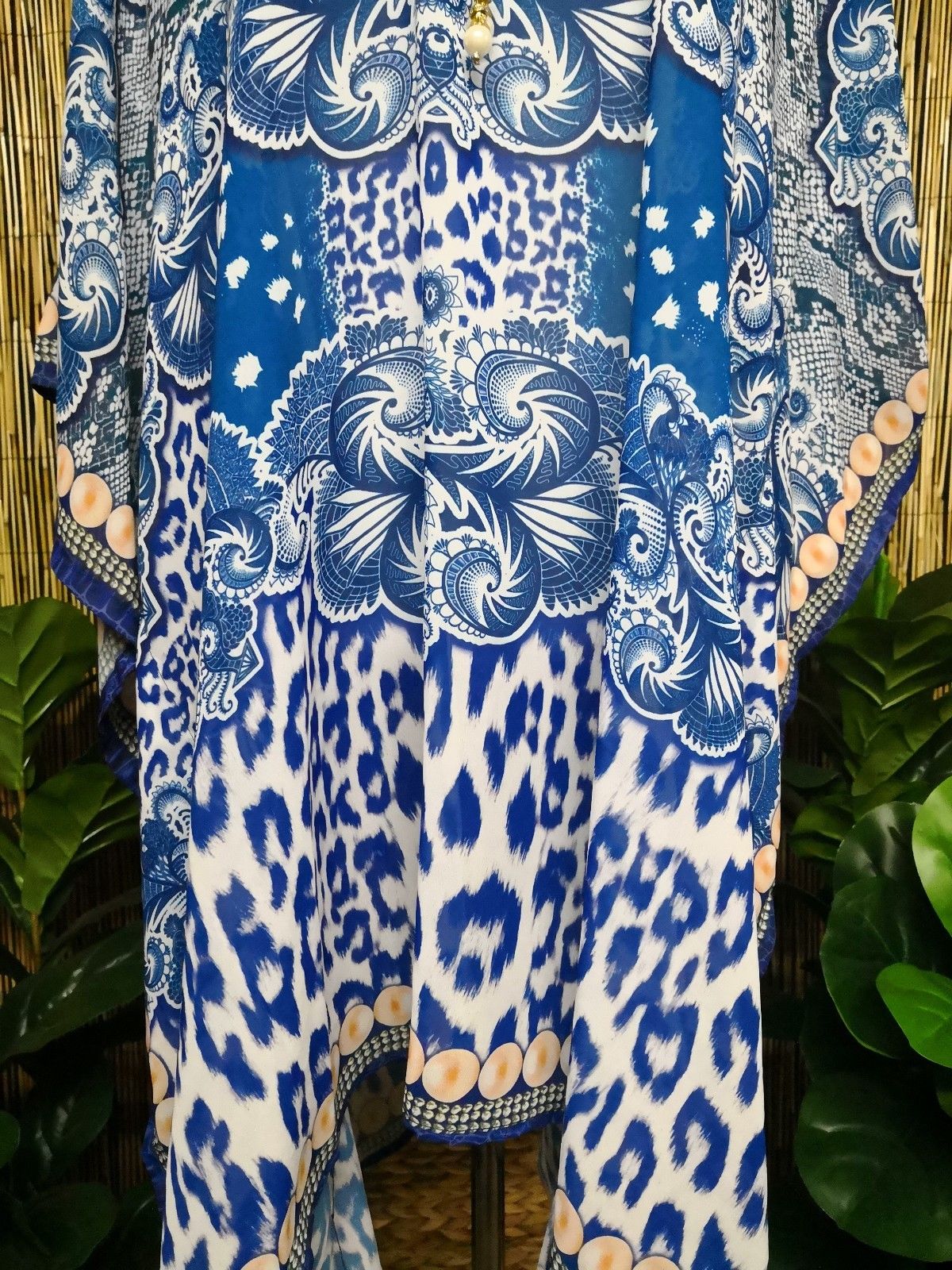 Plus Size Sheer Chiffon Embellished Kaftan Digital Printed One Size Fits All 16 to 24