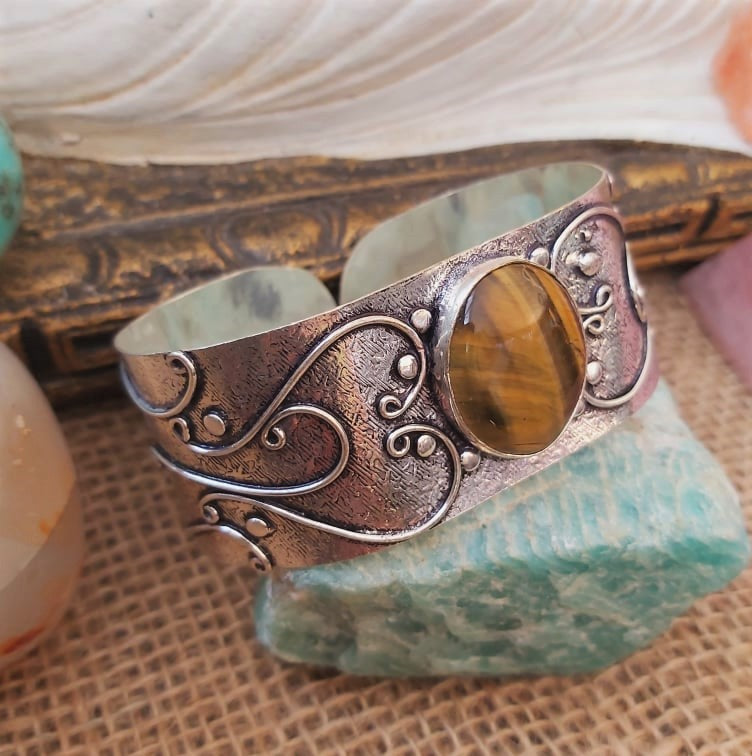 Tiger Eye Earth Star Bangle Bracelet (B175)