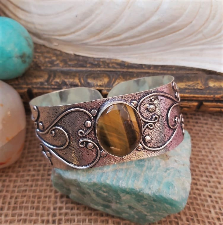 Tiger Eye Earth Star Bangle Bracelet (B175)