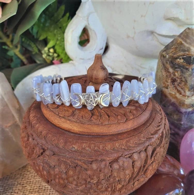 Blue Lace Agate Gemstone Crown Tiara Baroque Handmade (CR10)