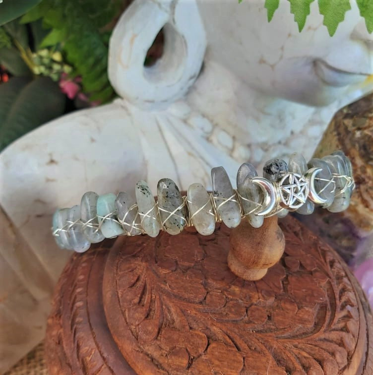 Labradorite Gemstone Crown Tiara Baroque Handmade (CR14)