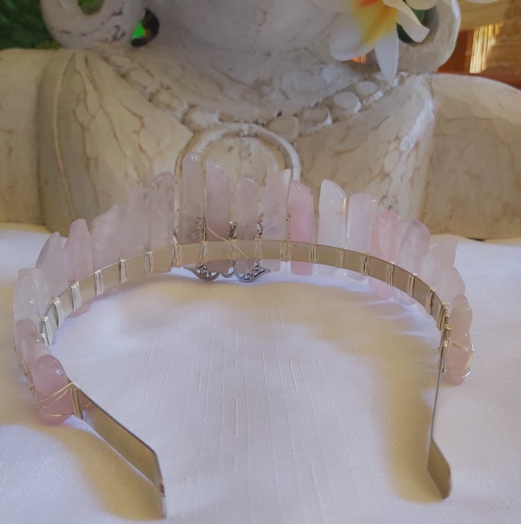 Rose & Aura Quartz Gemstone Crown Tiara Baroque Handmade (CR18)