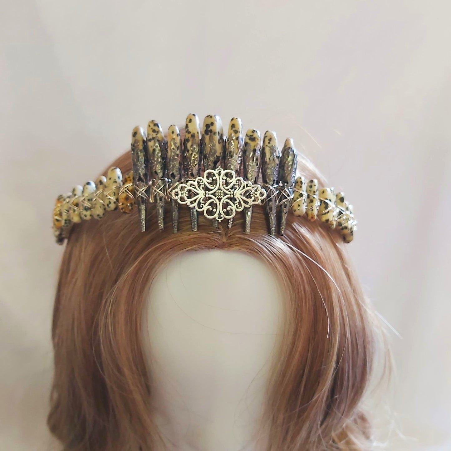 Dalmation Jasper Crystal Gemstone Crown Tiara Handmade (CR41)