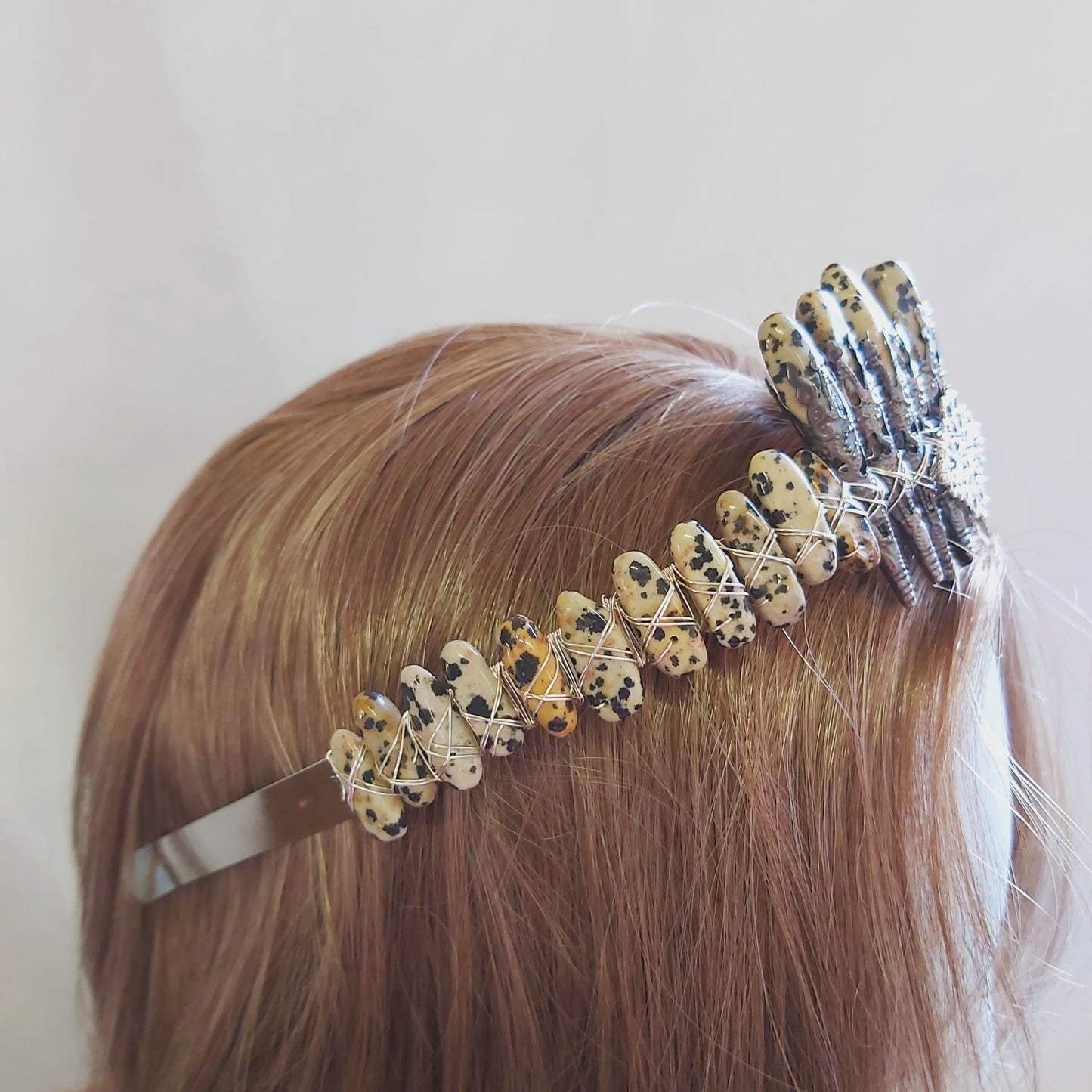 Dalmation Jasper Crystal Gemstone Crown Tiara Handmade (CR41)