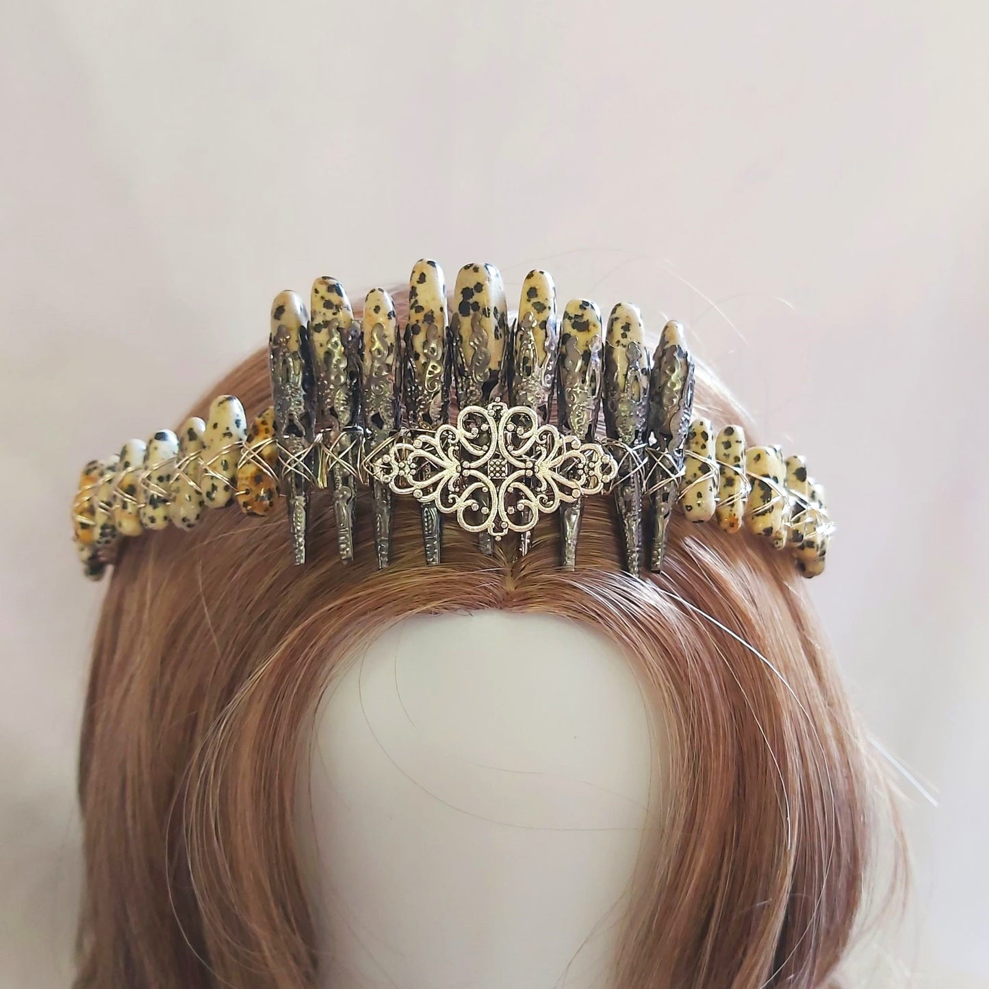 Dalmation Jasper Crystal Gemstone Crown Tiara Handmade (CR41)