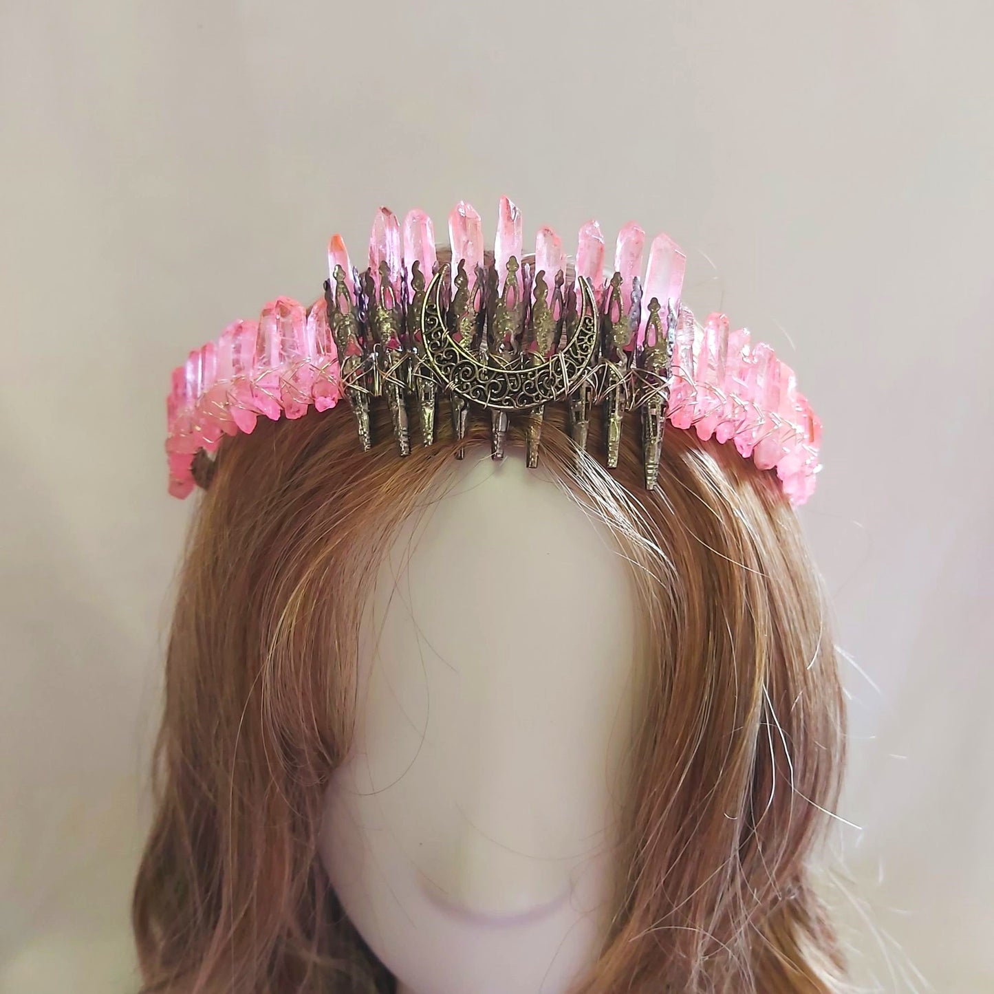 Quartz Crystal Gemstone Crown Tiara Handmade (CR45)