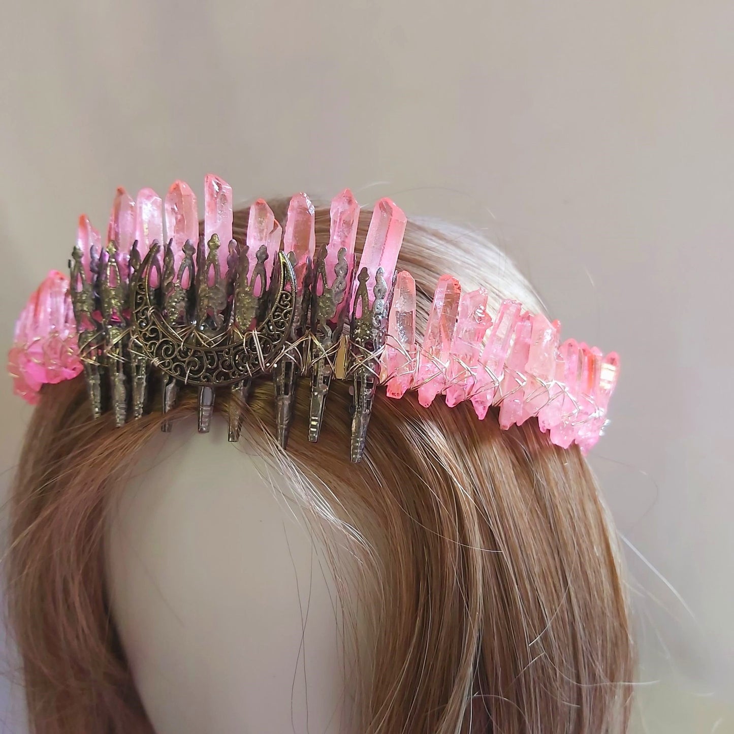 Quartz Crystal Gemstone Crown Tiara Handmade (CR45)