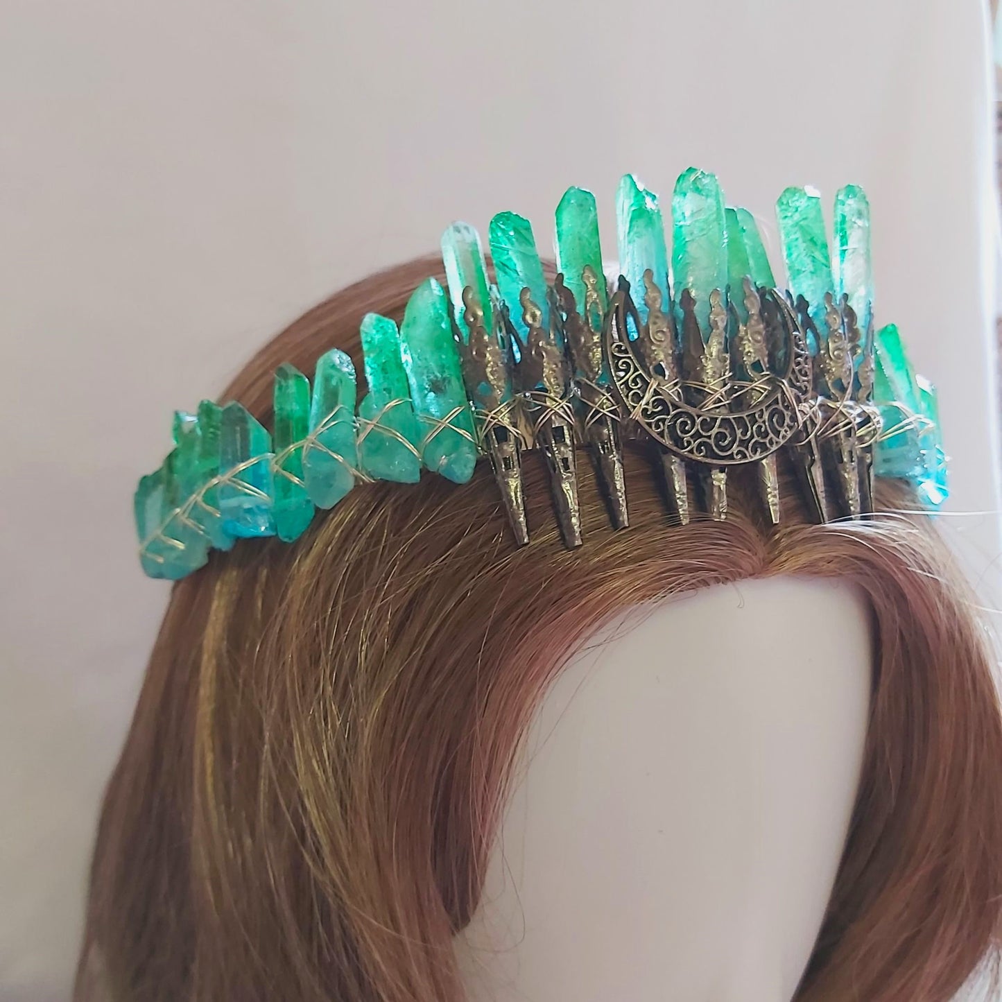 Quartz Crystal Gemstone Crown Tiara Handmade (CR49)