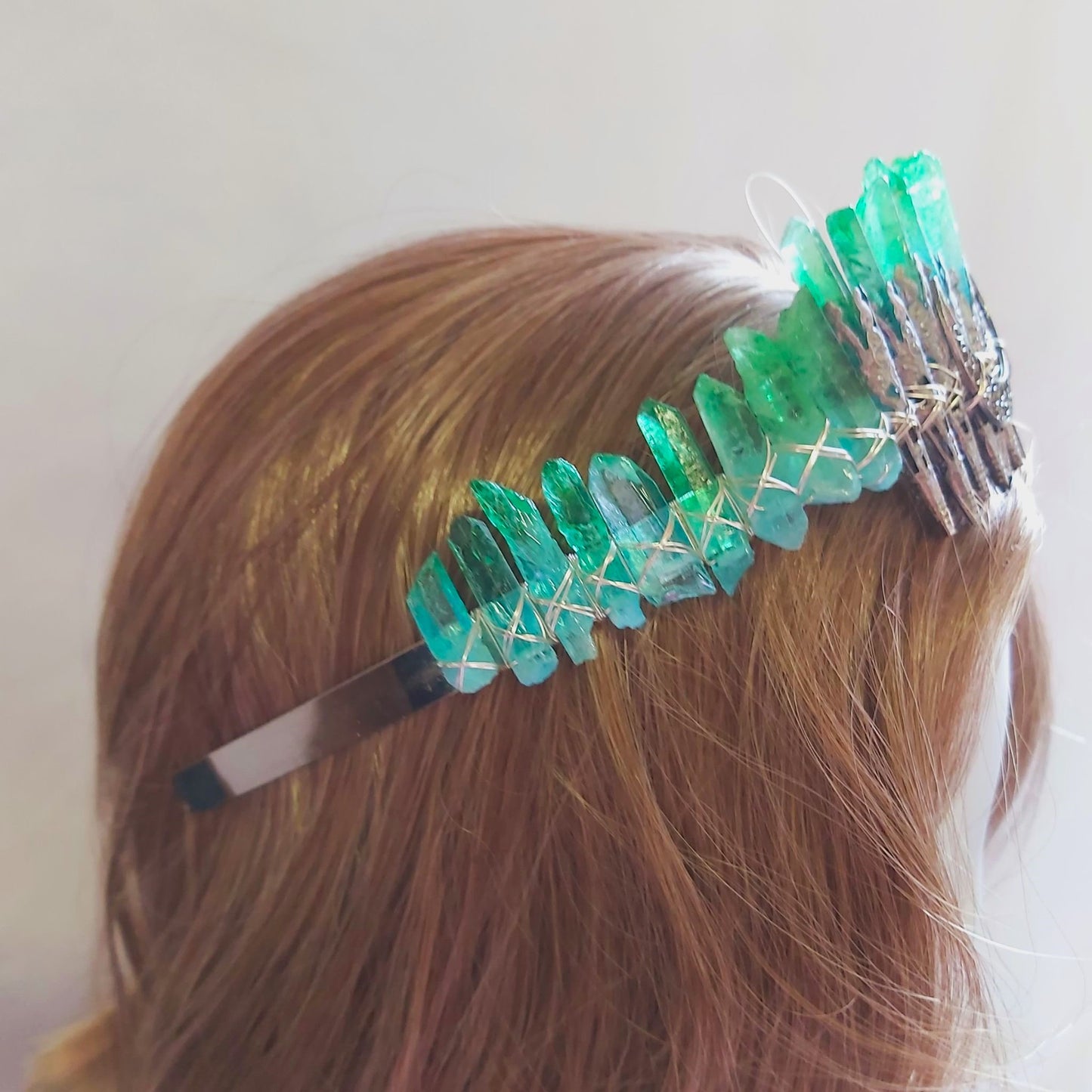 Quartz Crystal Gemstone Crown Tiara Handmade (CR49)