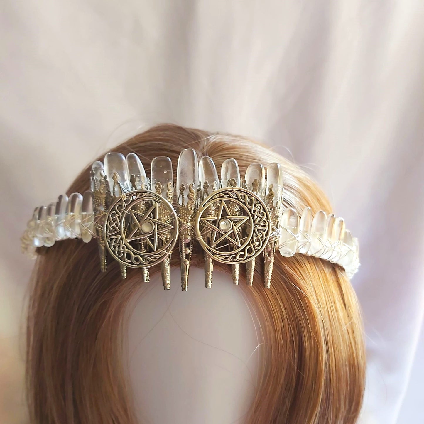 Clear Quartz Crystal Gemstone Crown Tiara Handmade (CR54)