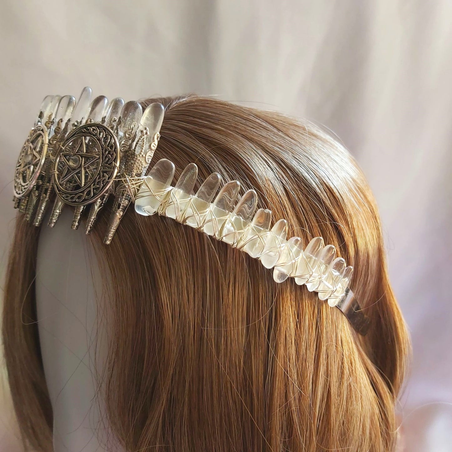 Clear Quartz Crystal Gemstone Crown Tiara Handmade (CR54)