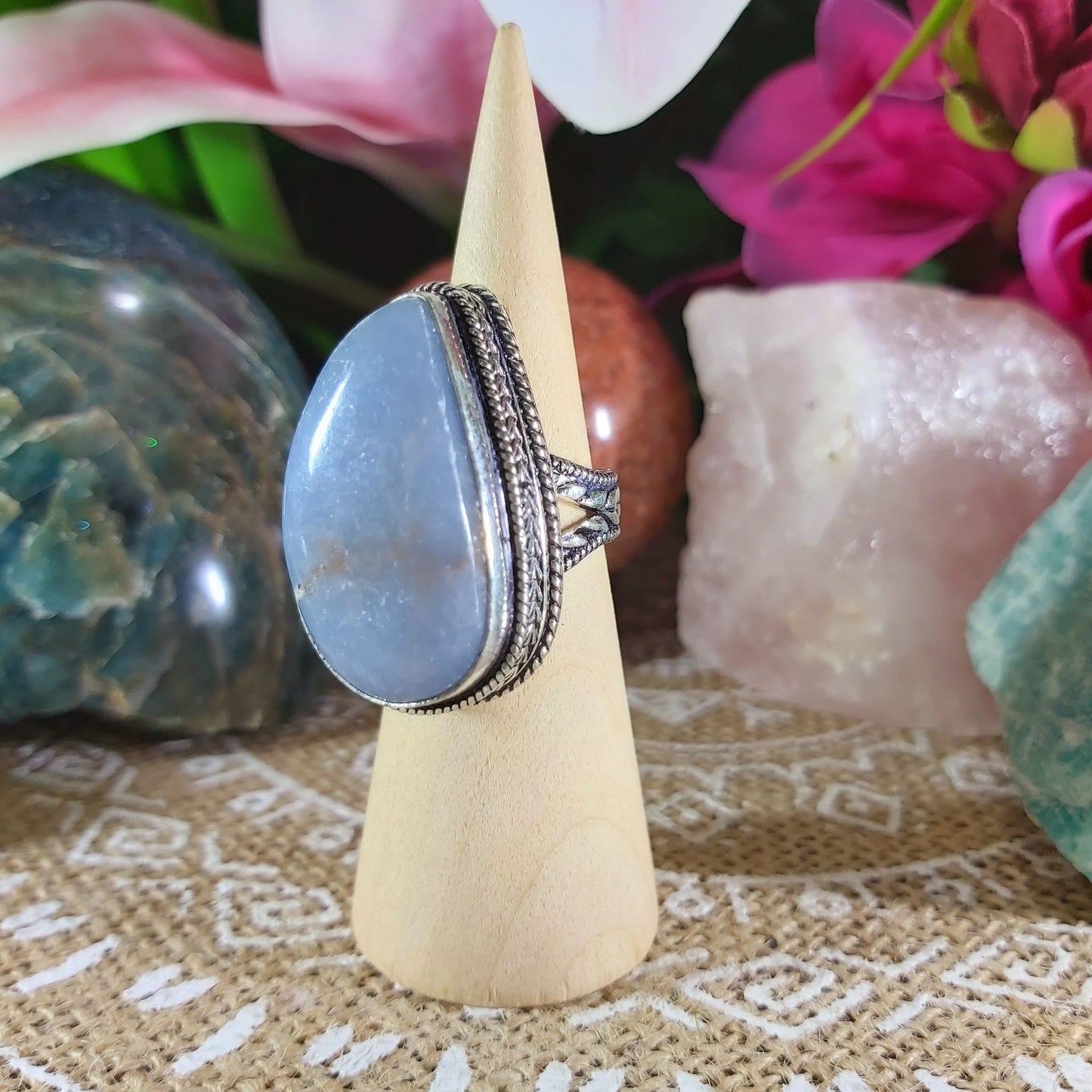 Angelite Inner Peace Gemstone Ring Size US 7 (E1135)