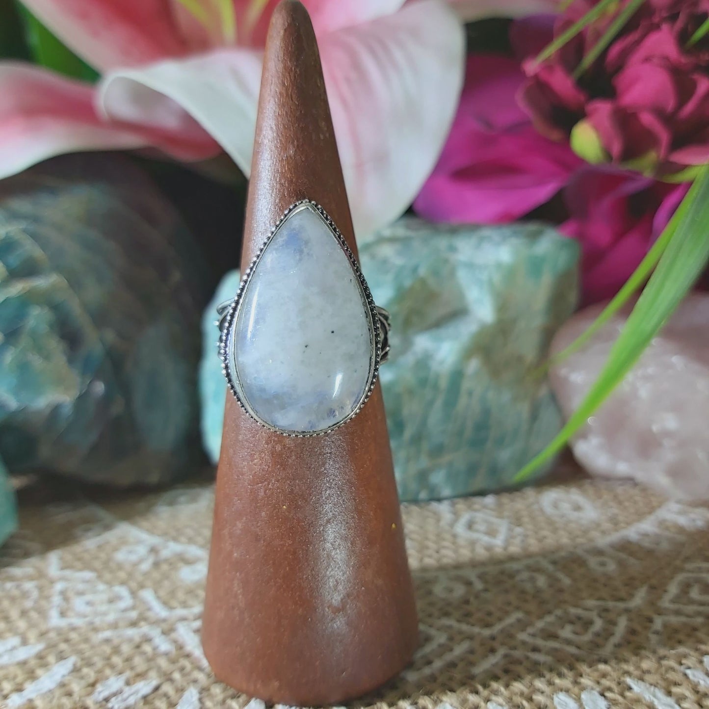 Rainbow Moonstone Ring Size US 8.5 (E1371)
