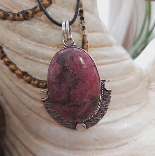 Rhodonite Self Worth Gemstone Pendant Necklace (E1516)