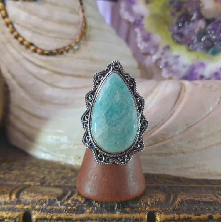 Amazonite Heart Chakra Gemstone Ring US 8 (E1529)