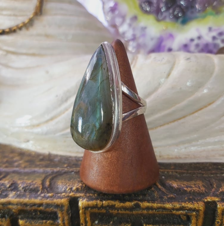 Labradorite Psychic Protection Gemstone Ring US 8 (E1561)