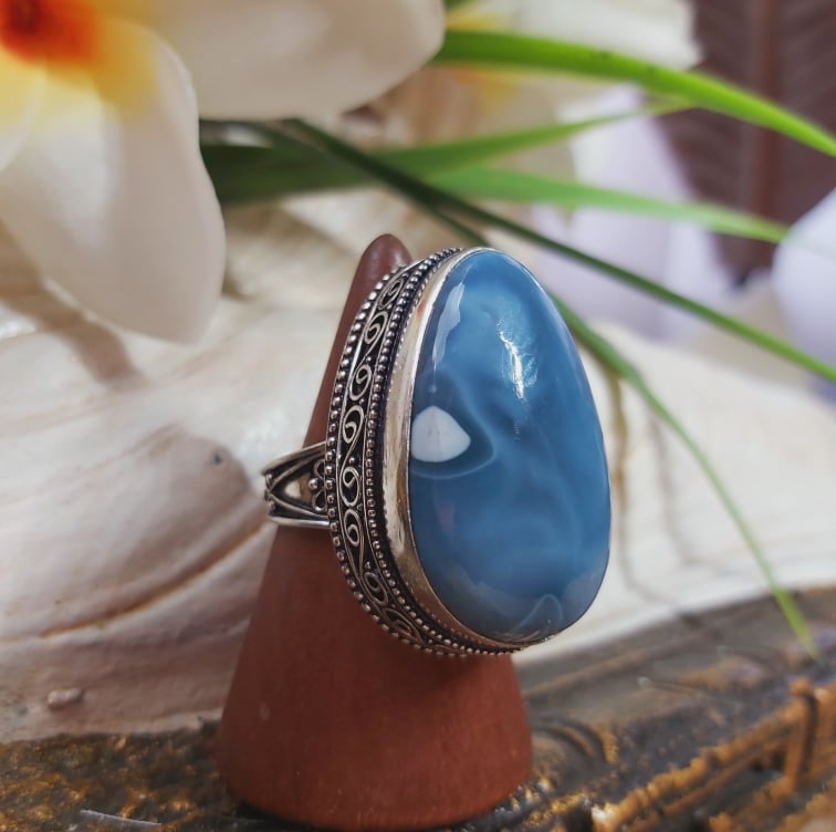 Owyhee Blue Opal Angelic Gemstone Ring US 9 (E1691)