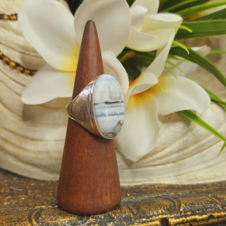 Owyhee Blue Opal Angelic Gemstone Ring US 8.5 (E1762)