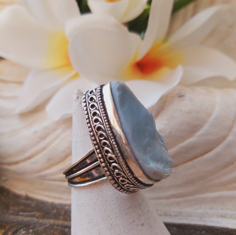 Owyhee Blue Opal Angelic Gemstone Ring US 6 (E1848)