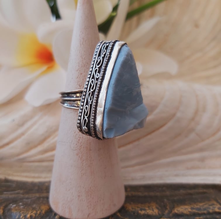 Owyhee Blue Opal Angelic Gemstone Ring US 6.5 (E1849)