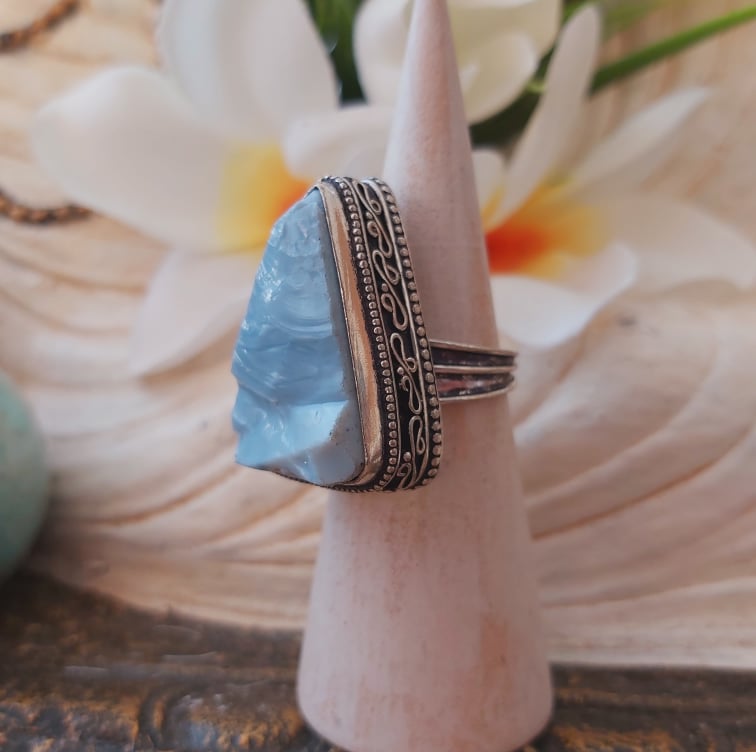 Owyhee Blue Opal Angelic Gemstone Ring US 6.5 (E1849)