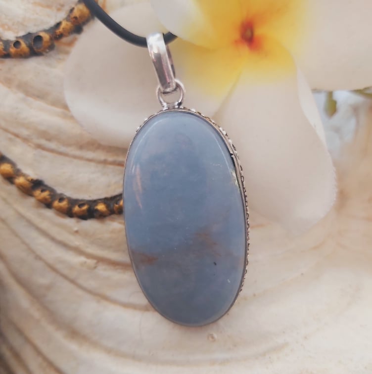 Angelite Inner Peace Gemstone Pendant Necklace (E1969)