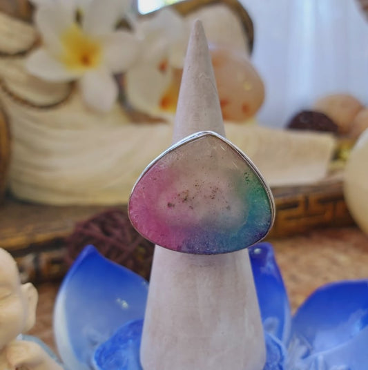 Rainbow Agate Physical Wellbeing Gemstone Ring US 7 (E2100)