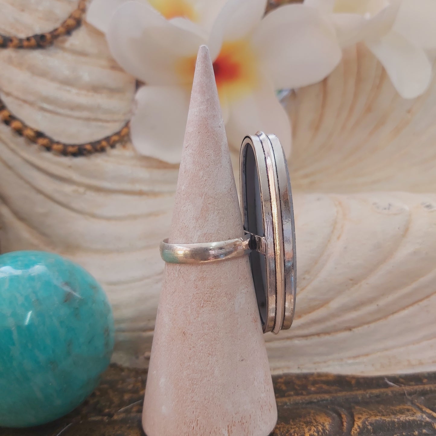 Angelite Inner Peace Gemstone Ring Size US 7.5 (E2184)